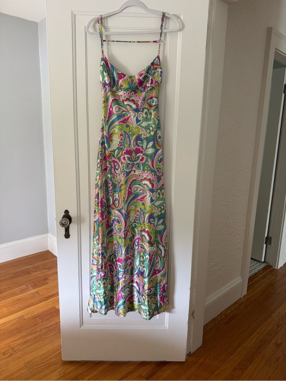 Floral Paisley Slip Dress in Pink & Green